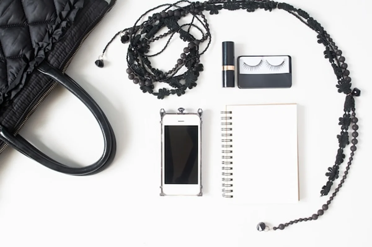 upcycled fabric accessories on table closeup flatlay