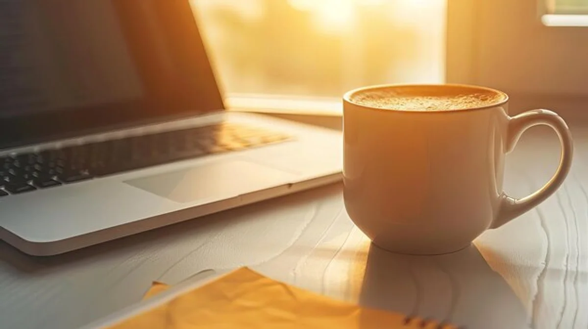 morning sunlight window coffee calm workspace