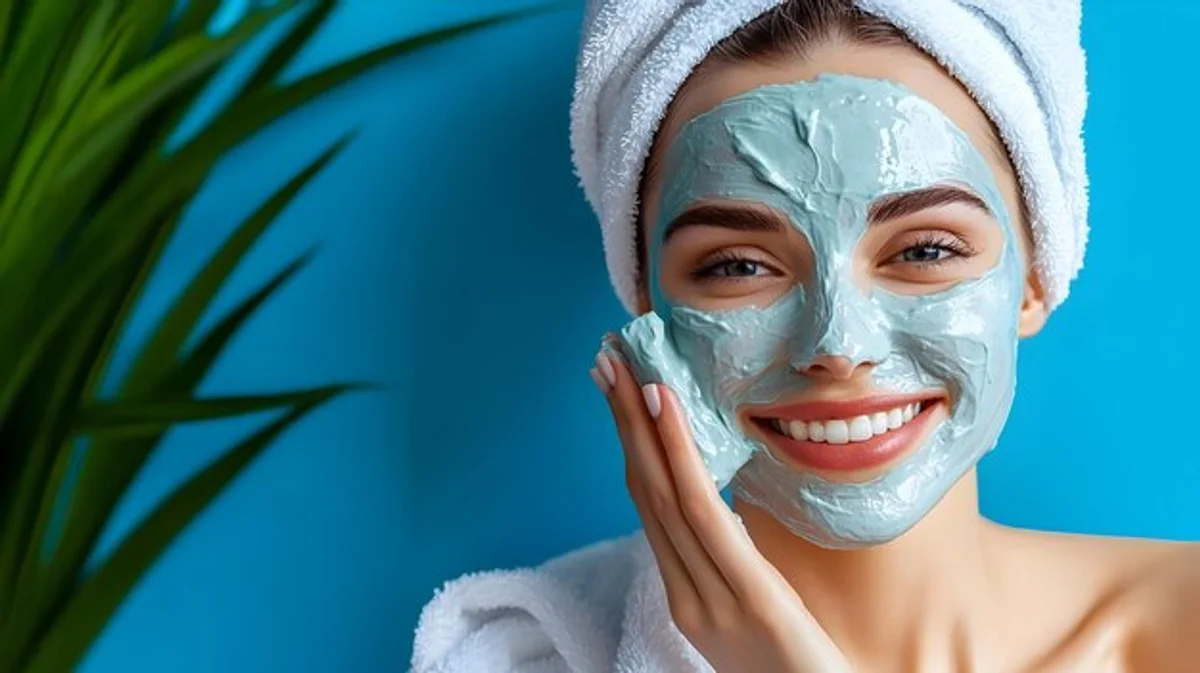 woman applying honey mask glowing skin bathroom closeup