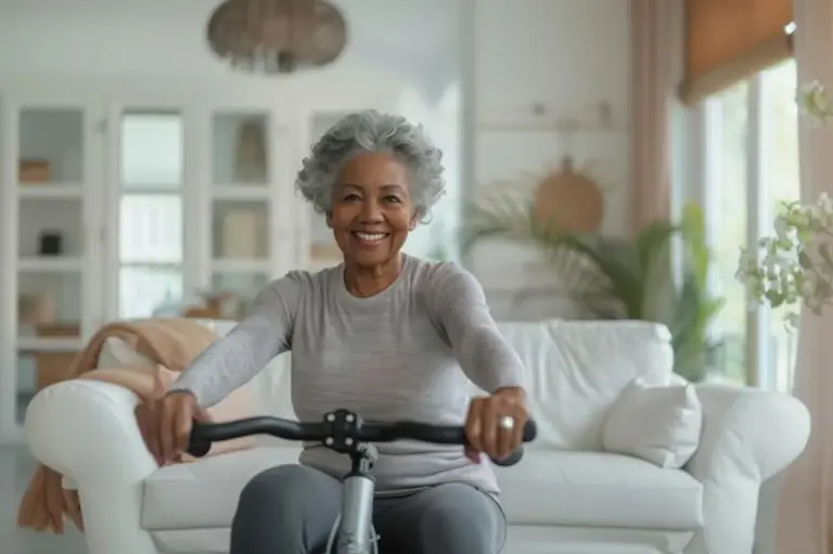 elderly people chair exercise bright living room