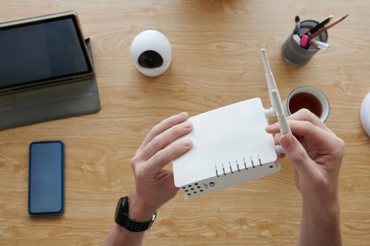 router settings menu screen hands adjusting wifi