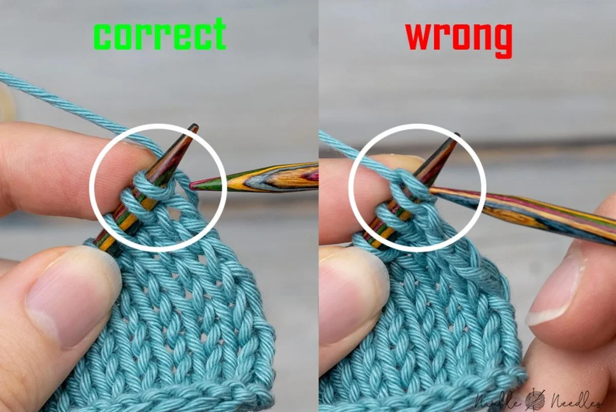 knitting close up wrong tension mistake yarn hands