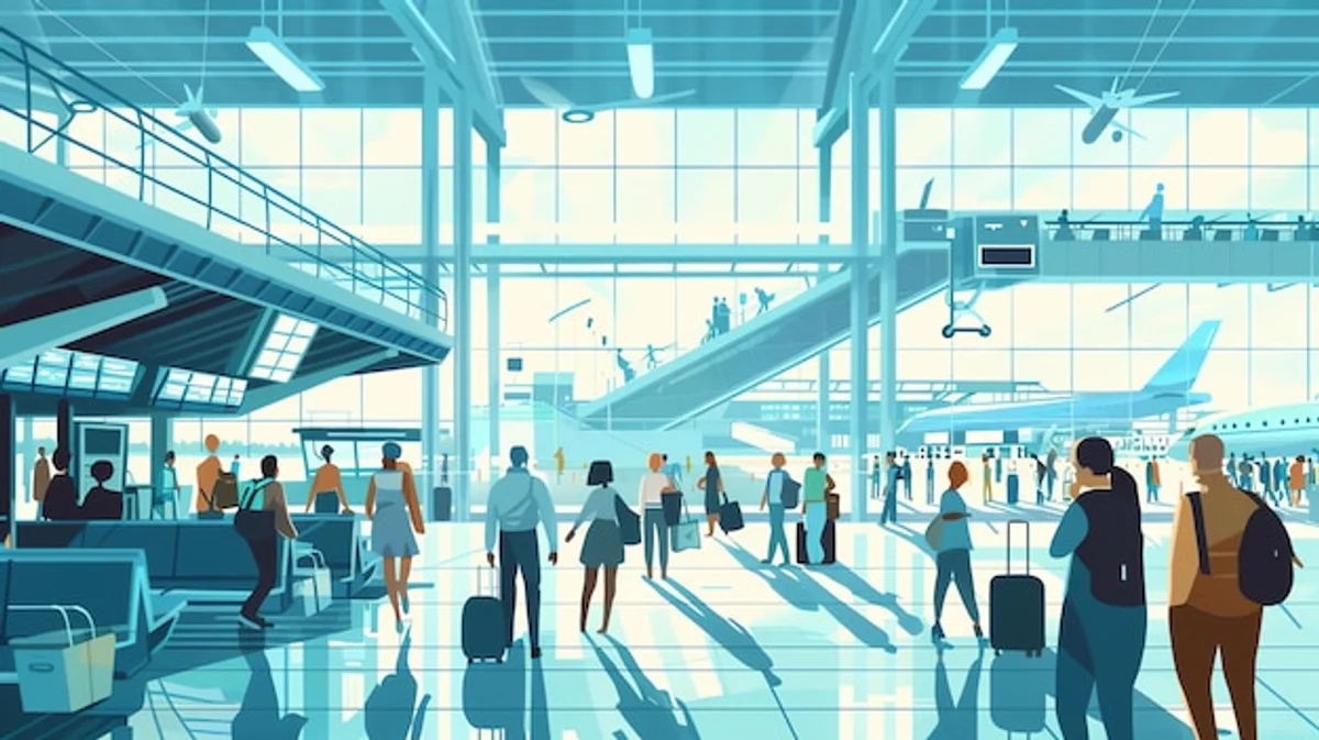 person walking outside airport under sunlight