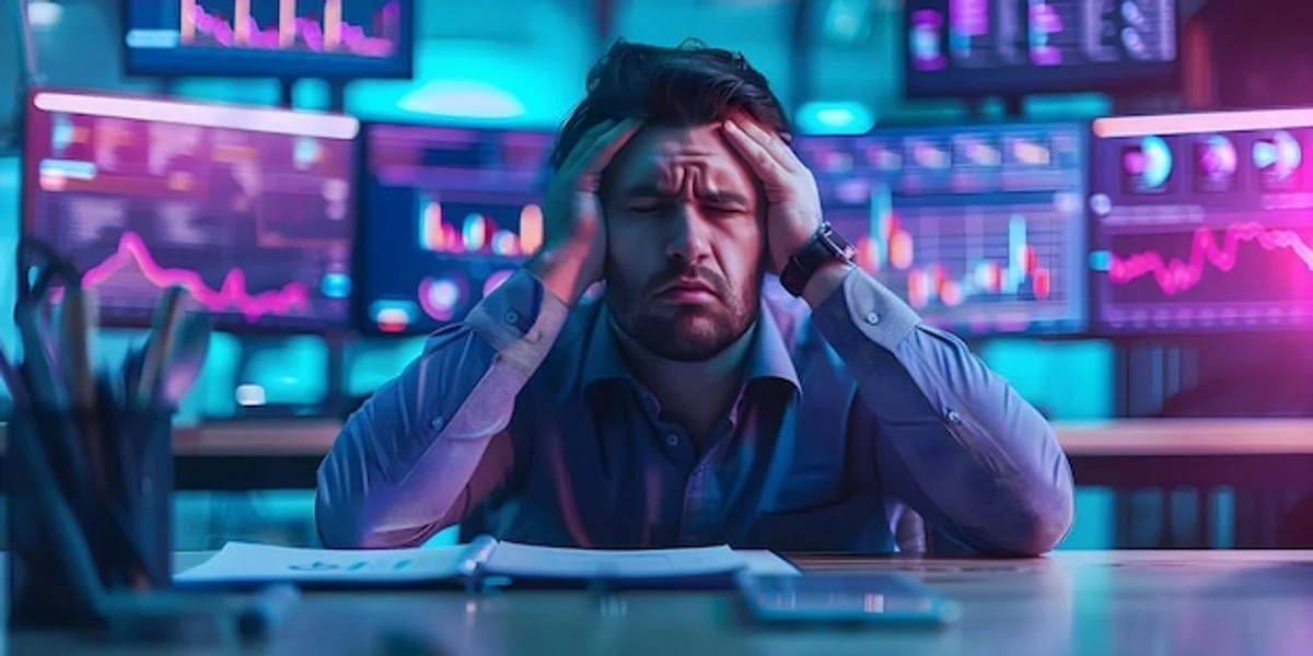 stressed office worker multiple screens