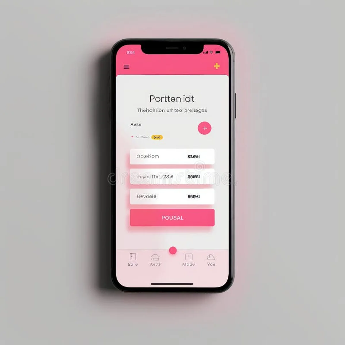 Money management app on smartphone, German interface, surrounded by receipts and coffee