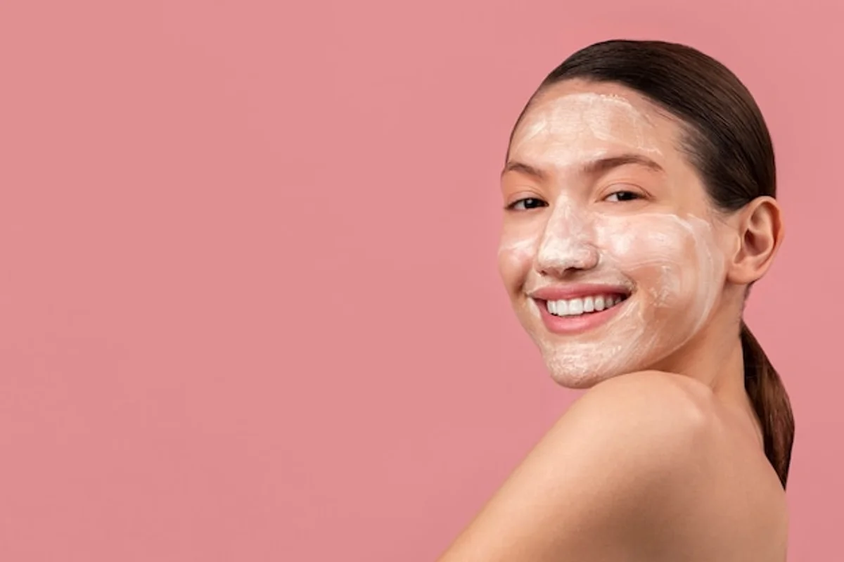 close up green tea bags on eyes woman morning skincare routine