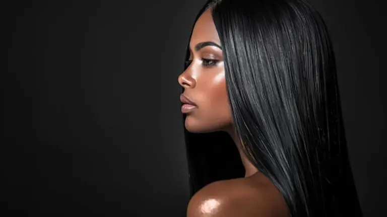 natural shiny hair woman minimalistic background