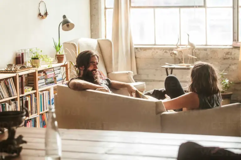 honest emotional talk german couple living room